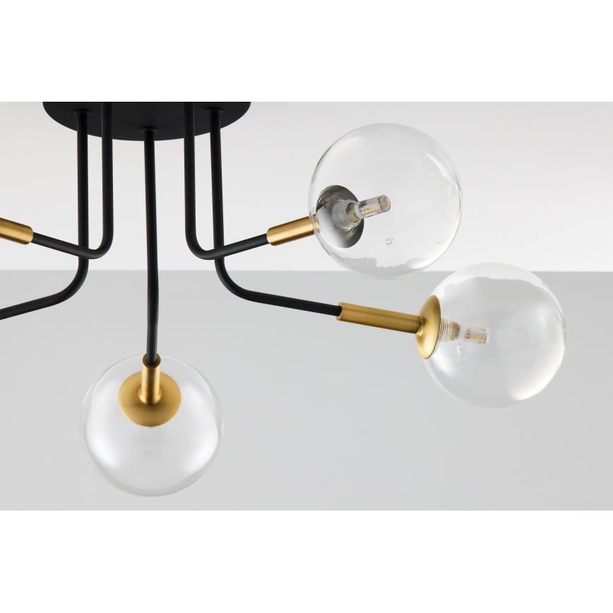 Jupiter 2040 - Lustr na tyči BURANO 5xG9/10W/230V černá/zlatá/čirá