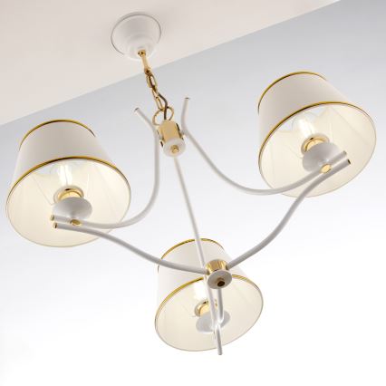 Jupiter 2085 - Lustr na řetězu SAMBA 3xE27/15W/230V bílá/zlatá