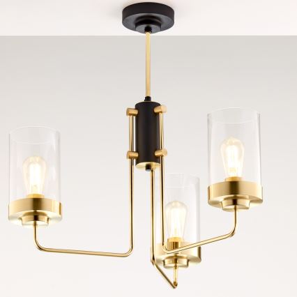 Jupiter 2087 - Lustr na tyči RAMIREZ 3xE27/15W/230V zlatá/černá