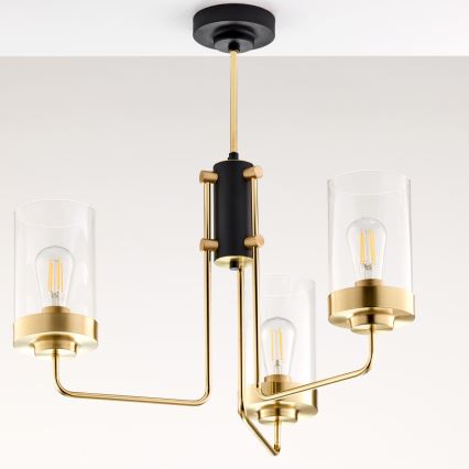 Jupiter 2087 - Lustr na tyči RAMIREZ 3xE27/15W/230V zlatá/černá