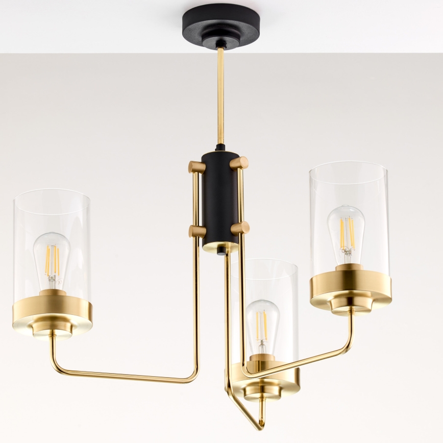 Jupiter 2087 - Lustr na tyči RAMIREZ 3xE27/15W/230V zlatá/černá