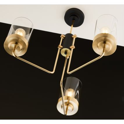 Jupiter 2087 - Lustr na tyči RAMIREZ 3xE27/15W/230V zlatá/černá