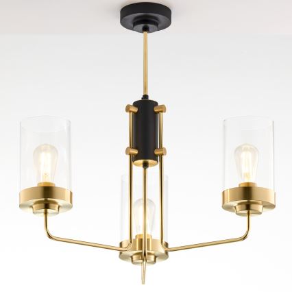 Jupiter 2087 - Lustr na tyči RAMIREZ 3xE27/15W/230V zlatá/černá