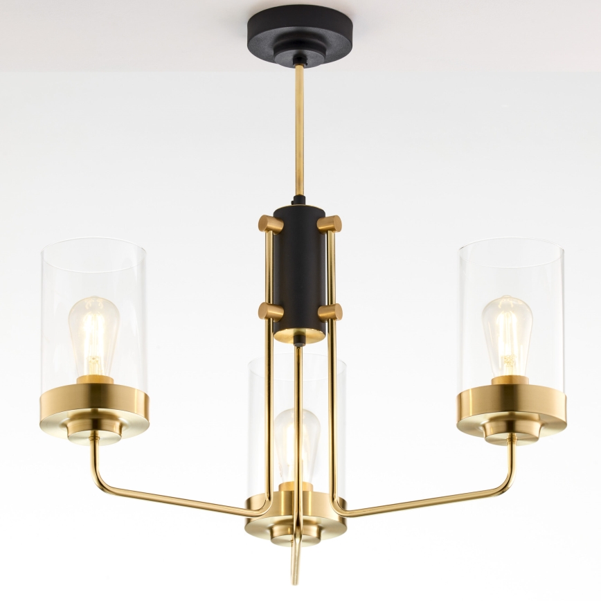 Jupiter 2087 - Lustr na tyči RAMIREZ 3xE27/15W/230V zlatá/černá