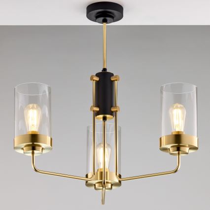 Jupiter 2087 - Lustr na tyči RAMIREZ 3xE27/15W/230V zlatá/černá