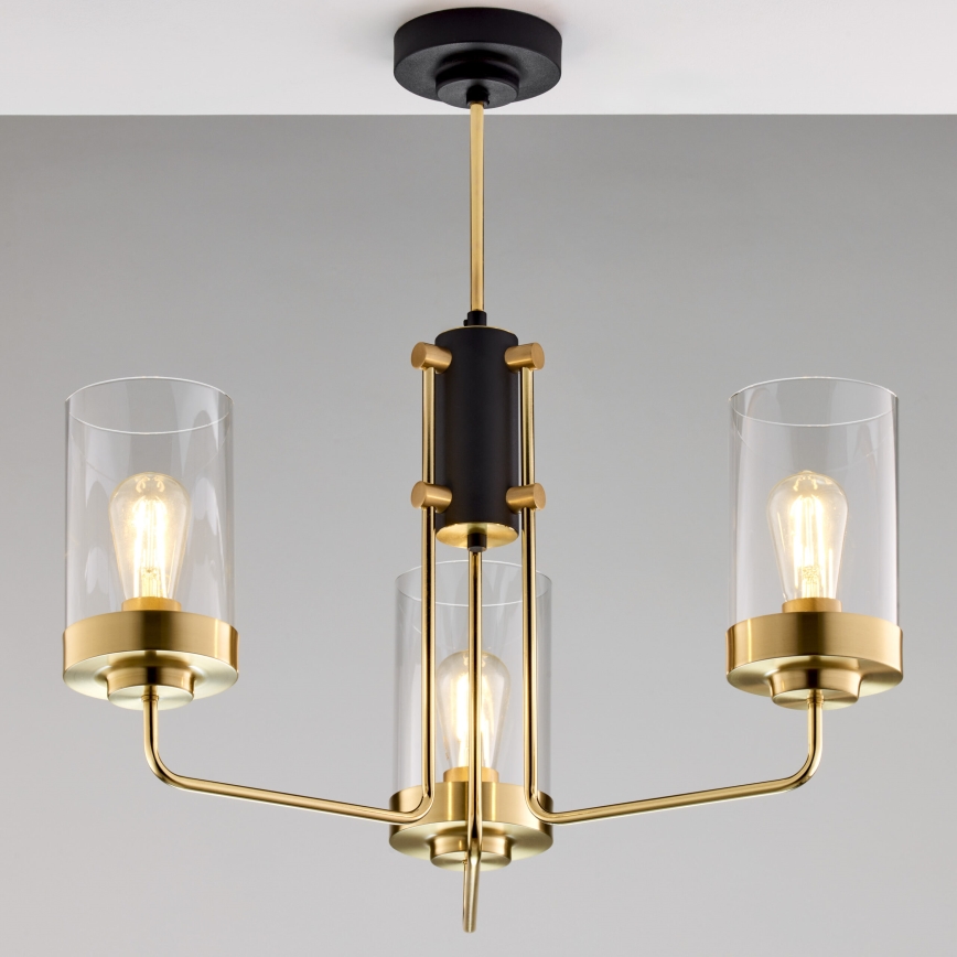 Jupiter 2087 - Lustr na tyči RAMIREZ 3xE27/15W/230V zlatá/černá