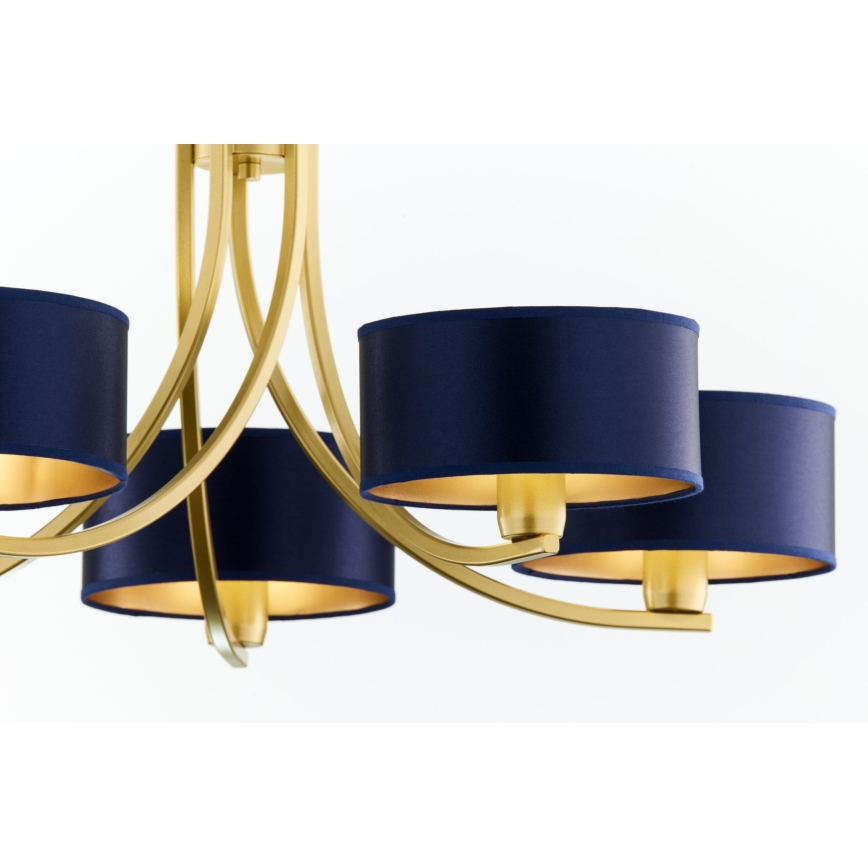 Jupiter 2094 - Lustr na řetězu ARTHUR 5xE27/15W/230V modrá/zlatá