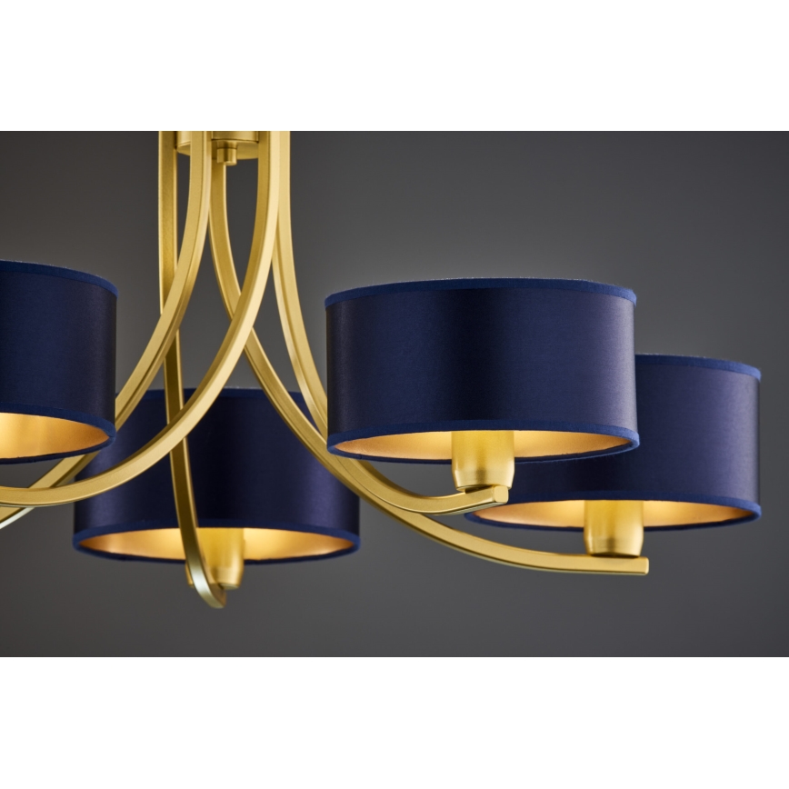 Jupiter 2094 - Lustr na řetězu ARTHUR 5xE27/15W/230V modrá/zlatá