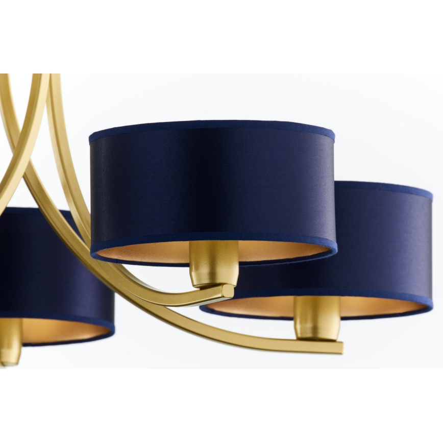 Jupiter 2094 - Lustr na řetězu ARTHUR 5xE27/15W/230V modrá/zlatá