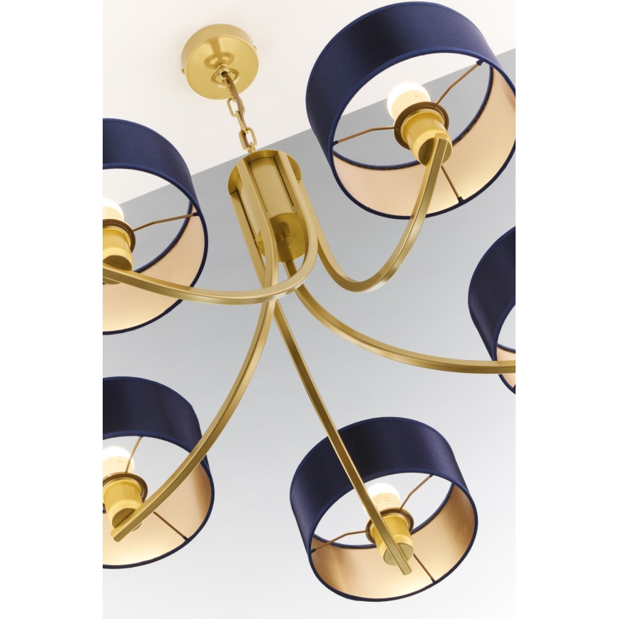 Jupiter 2094 - Lustr na řetězu ARTHUR 5xE27/15W/230V modrá/zlatá
