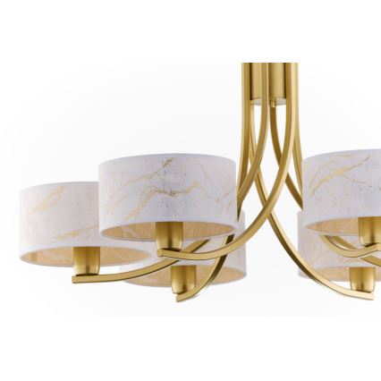 Jupiter 2098 - Lustr na řetězu ARTHUR 6xE27/15W/230V bílá/zlatá/dekor mramoru