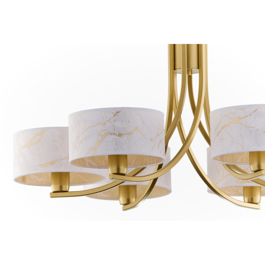 Jupiter 2098 - Lustr na řetězu ARTHUR 6xE27/15W/230V bílá/zlatá/dekor mramoru