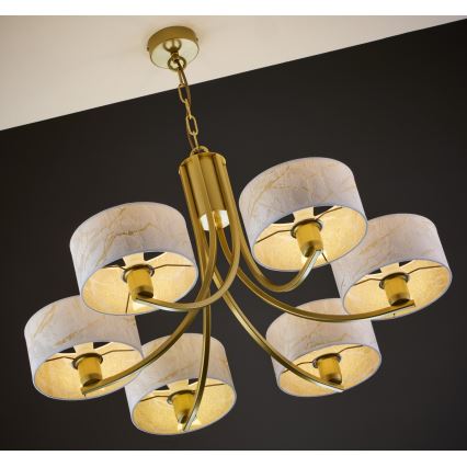 Jupiter 2098 - Lustr na řetězu ARTHUR 6xE27/15W/230V bílá/zlatá/dekor mramoru
