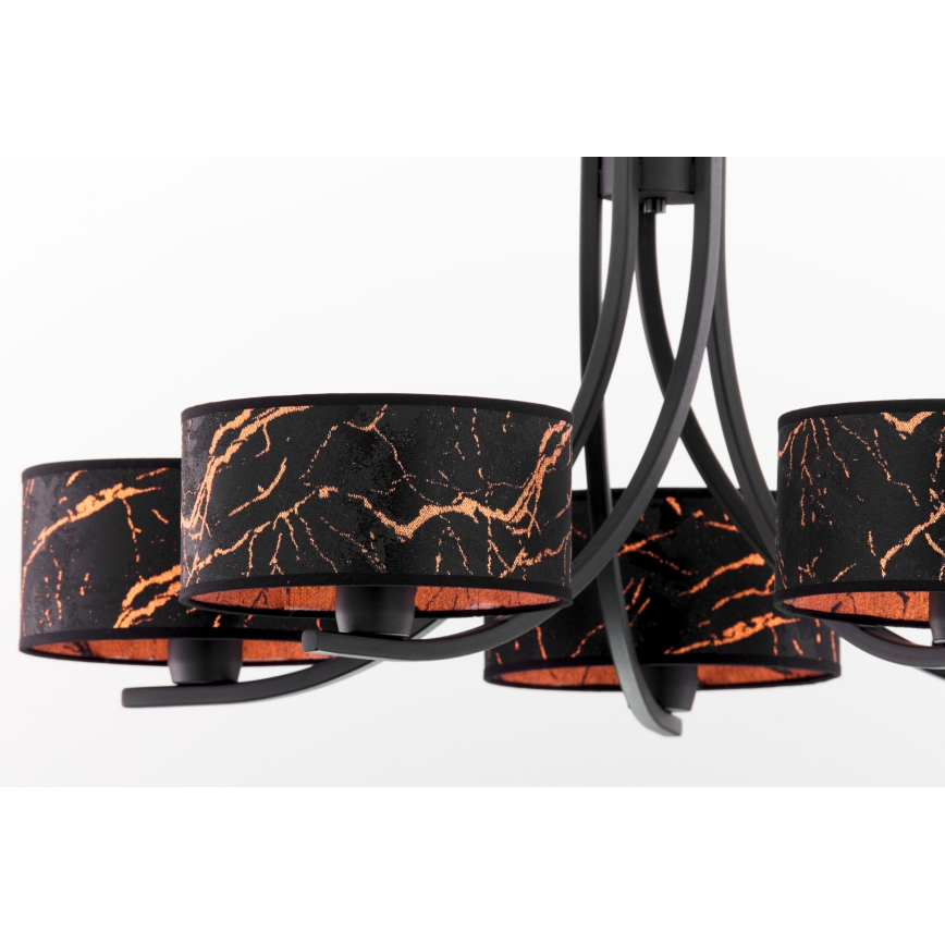 Jupiter 2107 - Lustr na řetězu ARTHUR 5xE27/15W/230V černá/oranžová/dekor mramoru