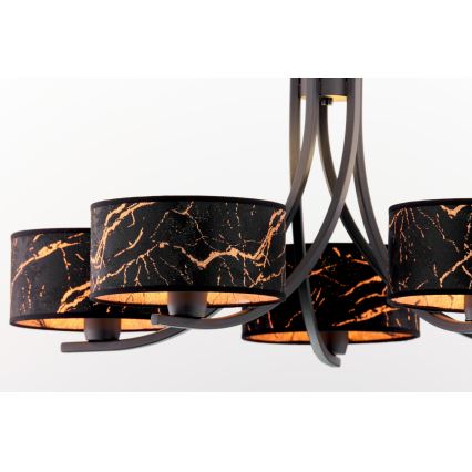 Jupiter 2107 - Lustr na řetězu ARTHUR 5xE27/15W/230V černá/oranžová/dekor mramoru