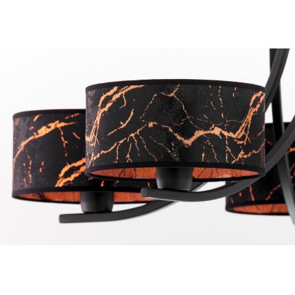 Jupiter 2107 - Lustr na řetězu ARTHUR 5xE27/15W/230V černá/oranžová/dekor mramoru