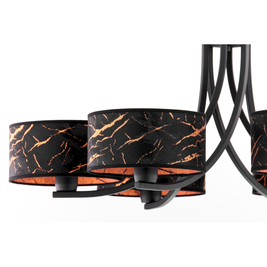 Jupiter 2108 - Lustr na řetězu ARTHUR 6xE27/15W/230V černá/oranžová/dekor mramoru