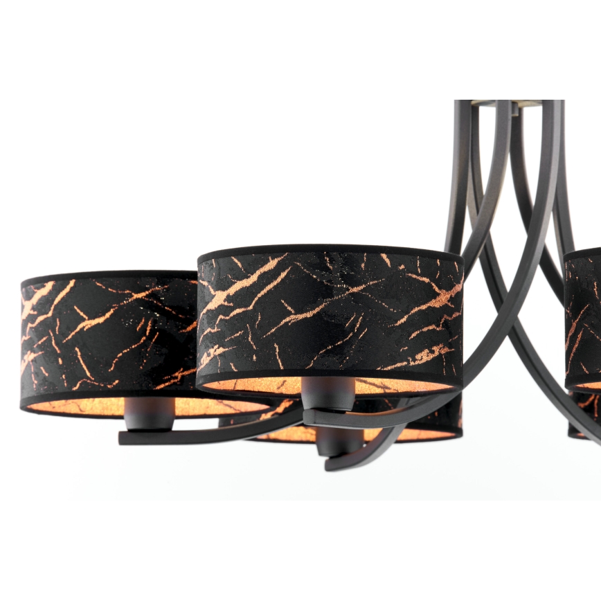 Jupiter 2108 - Lustr na řetězu ARTHUR 6xE27/15W/230V černá/oranžová/dekor mramoru