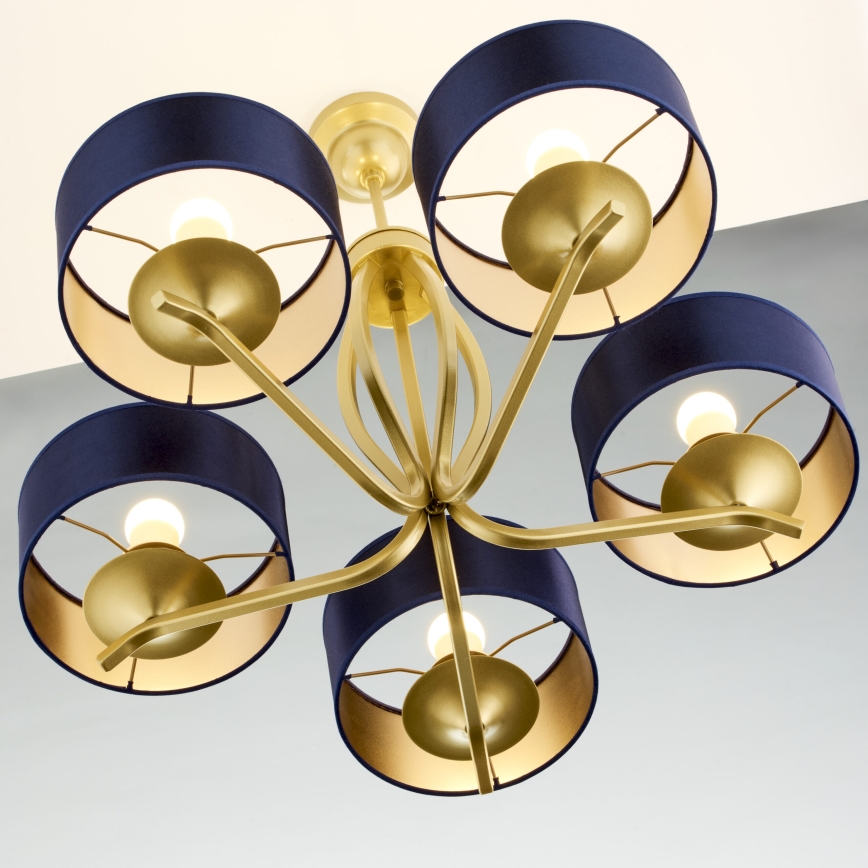 Jupiter 2114 - Lustr na tyči KASZMIR 5xE27/15W/230V modrá/zlatá