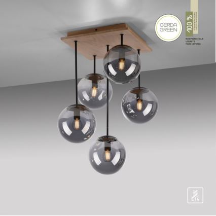 JUST LIGHT. 11395-79 - Lustr na tyči WIDOW 5xE14/25W/230V dub