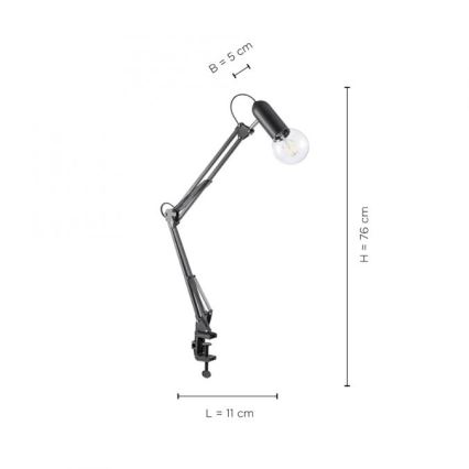 JUST LIGHT. 14773-18 - Stolní lampa s klipem TURN ME 1xE27/60W/230V černá