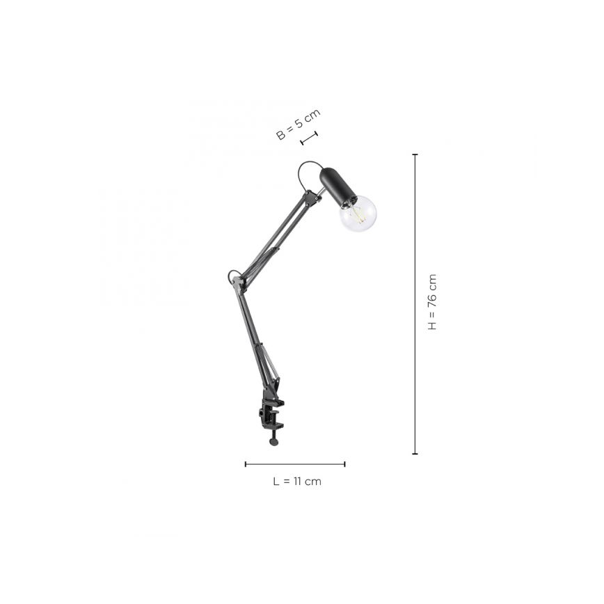 JUST LIGHT. 14773-18 - Stolní lampa s klipem TURN ME 1xE27/60W/230V černá