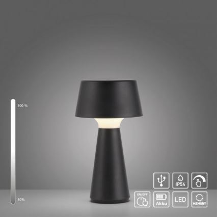 JUST LIGHT. 19260-18 - LED Stmívatelná dotyková venkovní lampa ABERA LED/3W/3,7V 2000 mAh USB IP54 černá
