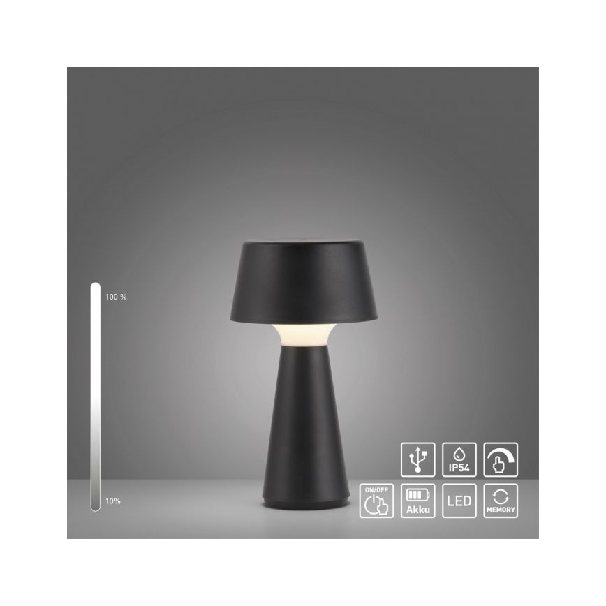 JUST LIGHT. 19260-18 - LED Stmívatelná dotyková venkovní lampa ABERA LED/3W/3,7V 2000 mAh USB IP54 černá