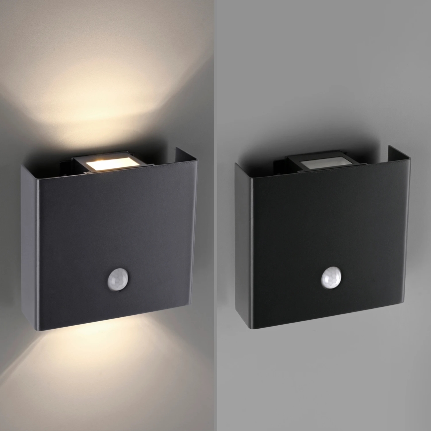 JUST LIGHT. 19471-18 - LED Venkovní nástěnné svítidlo se senzorem AMIN 2xLED/1,25W/3,7V 4400mAh IP44 černá