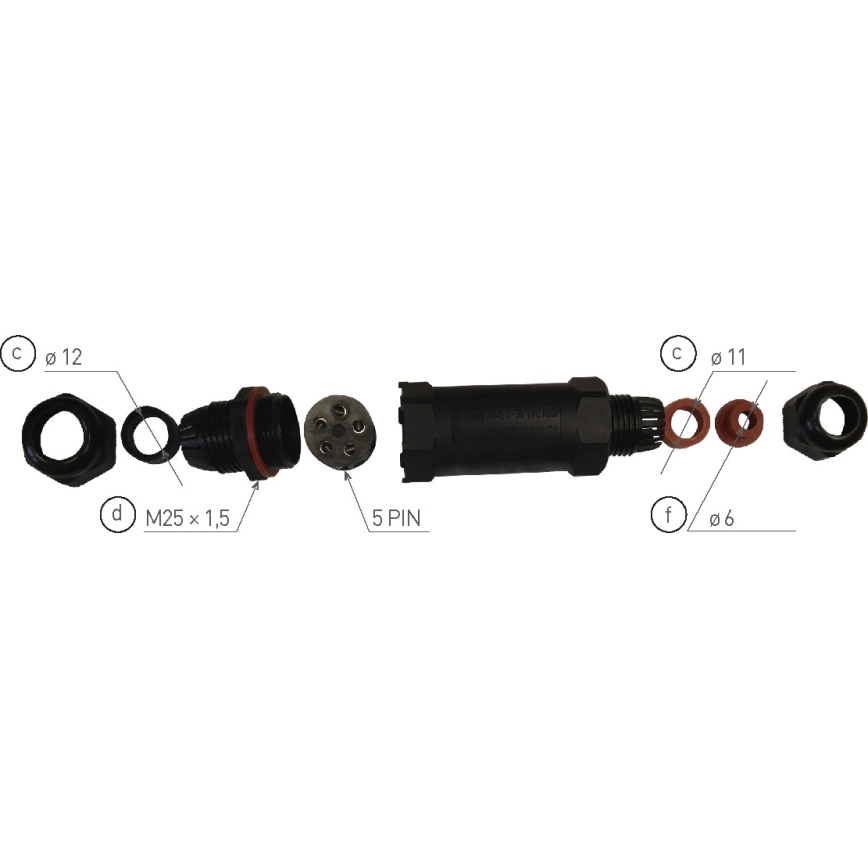 Kabelová spojka CSJ 250V/16A IP68 5x1,5 mm²