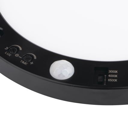 LED Stropní/podhledové svítidlo se senzorem pohybu 2v1 ERGA LED/17W/230V 3000/4000/6500K černá