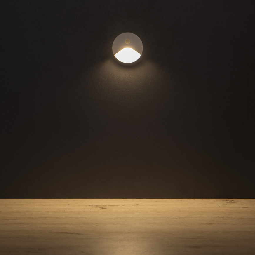 LED Schodišťové svítidlo se senzorem pohybu a soumraku EXIN LED/2,5W/230V 3000K IP65 bílá kulatý