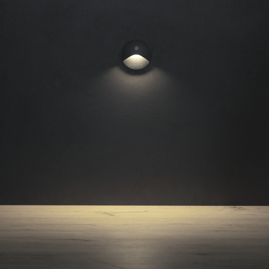 LED Schodišťové svítidlo se senzorem pohybu a soumraku EXIN LED/2,5W/230V 4000K IP65 antracit kulatý