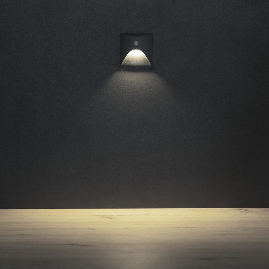 LED Schodišťové svítidlo se senzorem pohybu a soumraku EXIN LED/2,5W/230V 4000K IP65 antracit hranatý