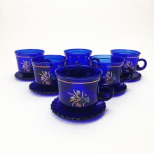 Kávová souprava modrá s motivem kytice