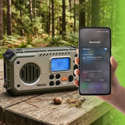 Kempingové rádio s klikou, solárním panelem a LED svítilnou s funkcí powerbanky 5V/3xAAA/2000 mAh IPX4 zelená
