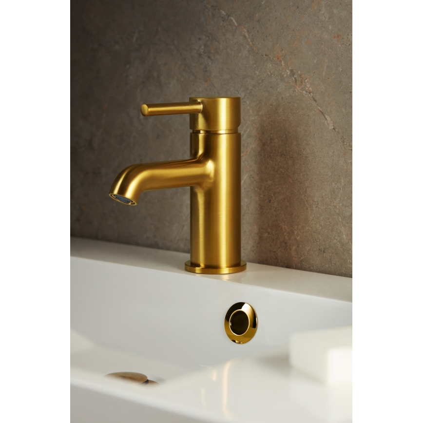 KFA Armatura 5032-815-31 - Umyvadlová baterie + výpusť s přepadem MOZA 15,2 cm broušená zlatá