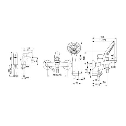 KFA Armatura 5241-003-00 - Vanová sada s baterií + umyvadlová baterie MORRIS lesklý chrom