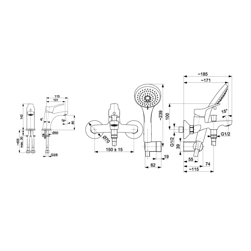 KFA Armatura 5241-003-00 - Vanová sada s baterií + umyvadlová baterie MORRIS lesklý chrom