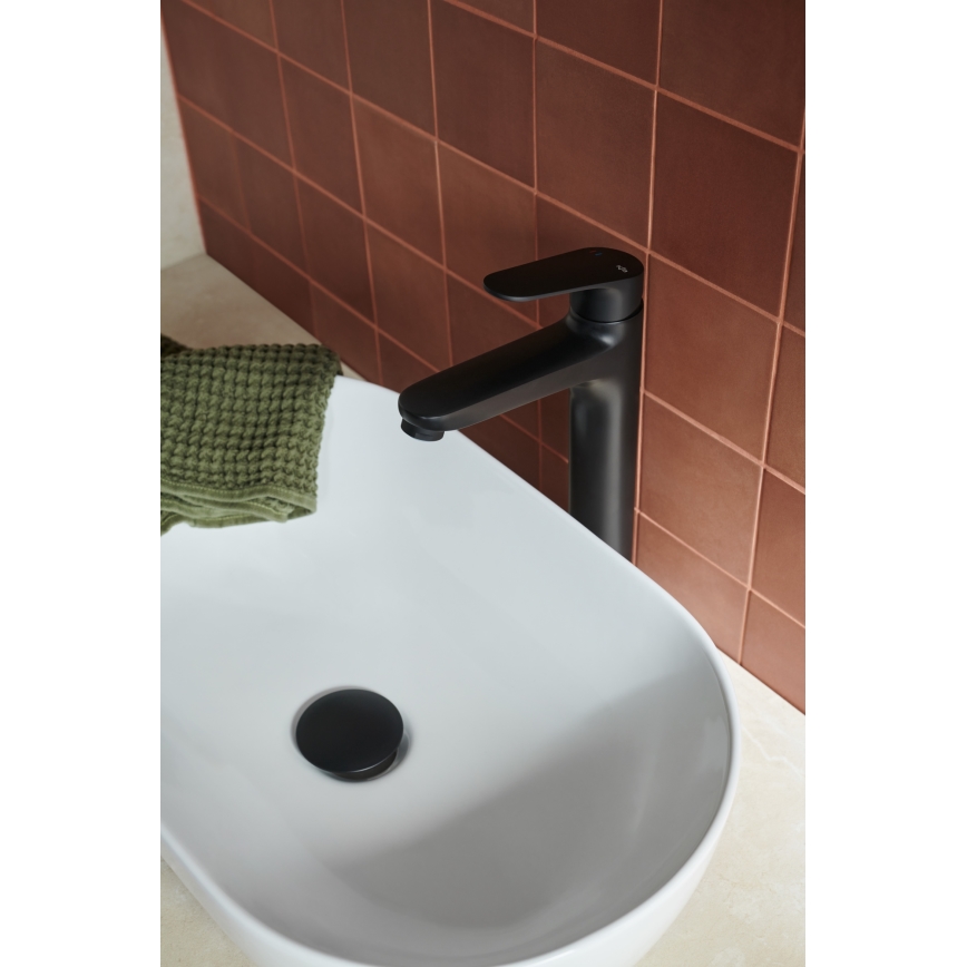 KFA Armatura 5552-712-81 - Umyvadlová baterie + výpusť s přepadem OTAVA 30,2 cm matná černá