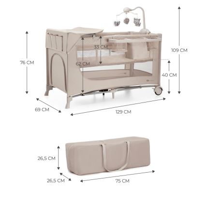 KINDERKRAFT - Cestovní postýlka JOY 2 s doplňky béžová
