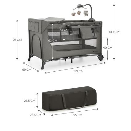 KINDERKRAFT - Cestovní postýlka JOY 2 s doplňky šedá