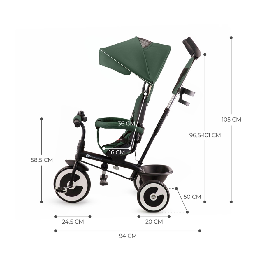 KINDERKRAFT - Dětská tříkolka ASTON Mystic green