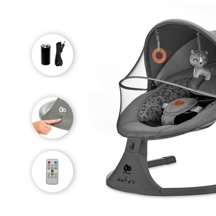 KINDERKRAFT - Dětské houpátko s melodií 2v1 LUMI 4xAAA tmavě šedá