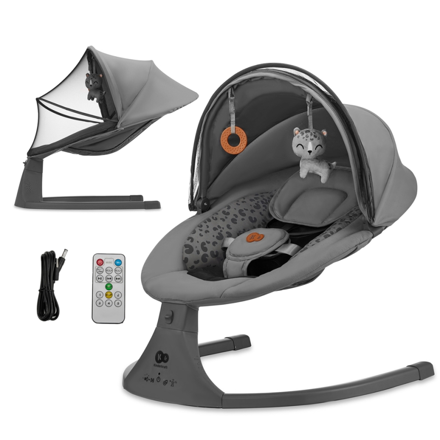 KINDERKRAFT - Dětské houpátko s melodií 2v1 LUMI 4xAAA tmavě šedá
