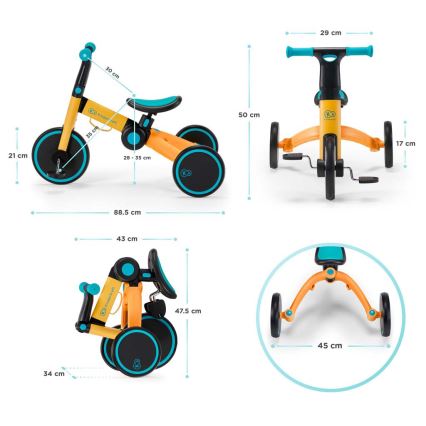 KINDERKRAFT - Dětské odrážedlo 3v1 4TRIKE žlutá/tyrkysová