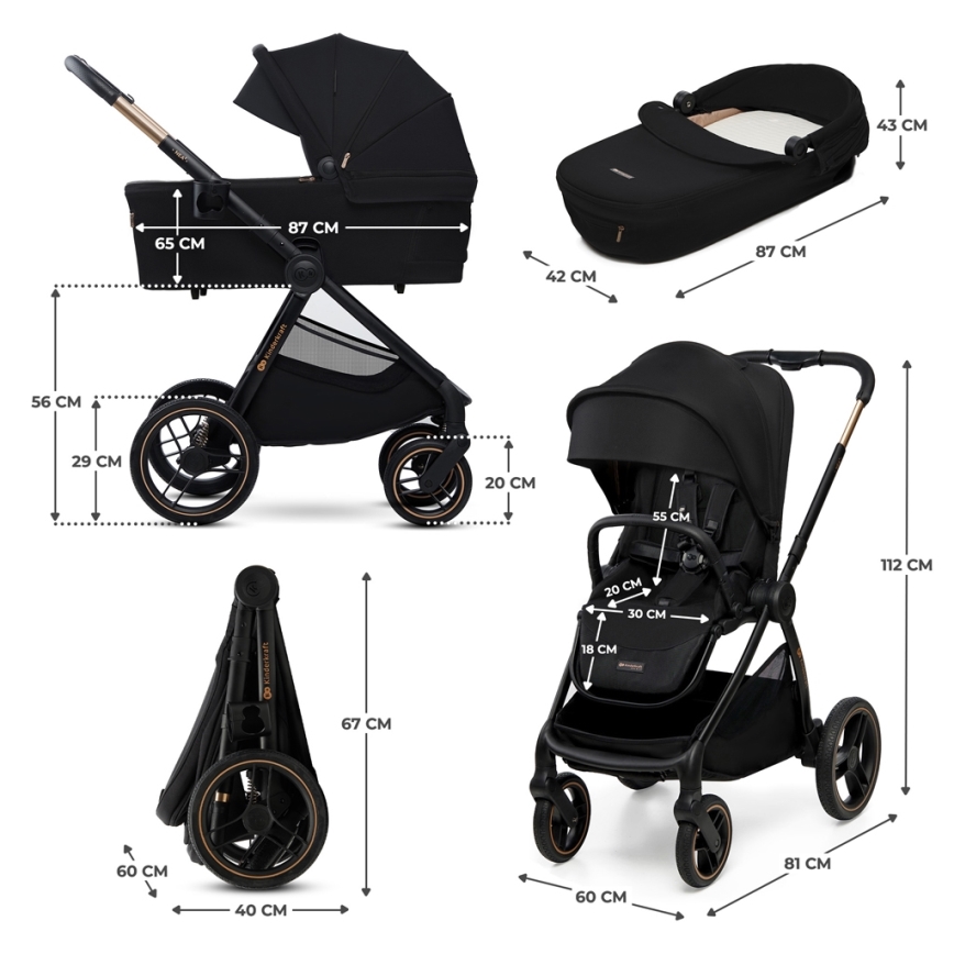 KINDERKRAFT - Kombinovaný kočárek 2v1 NEA 2 Midnight black