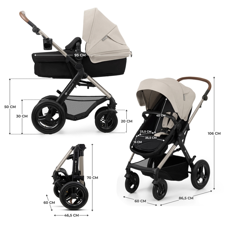 KINDERKRAFT - Kombinovaný kočárek 3v1 MOOV 2 AIR Moonlight grey + autosedačka MINK PRO