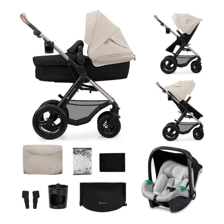 KINDERKRAFT - Kombinovaný kočárek 3v1 MOOV 2 AIR Moonlight grey + autosedačka MINK PRO
