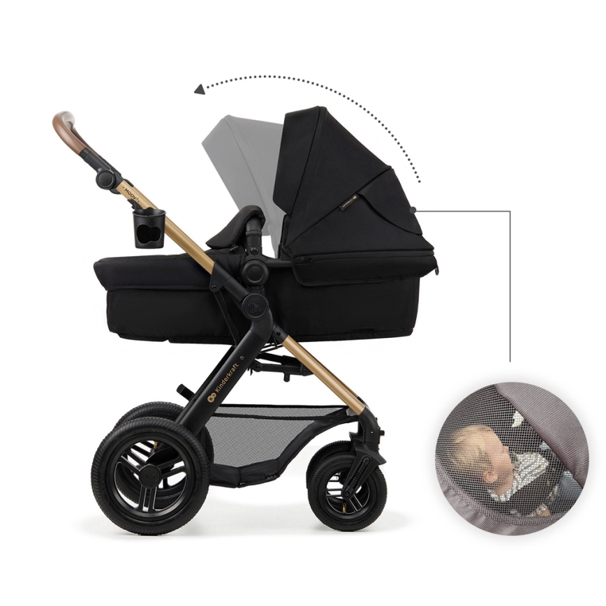 KINDERKRAFT - Kombinovaný kočárek 3v1 MOOV 2 AIR Pure black + autosedačka MINK PRO
